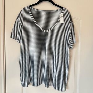 New With Tags NWT American Eagle Aerie Blue and White Striped V-Neck T-shirt Tee